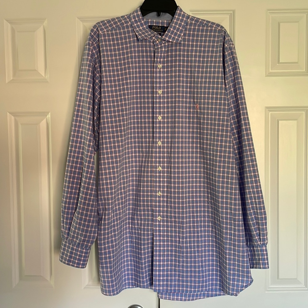 Polo Ralph Lauren blue, white & pink plaid dress long sleeve shirt Sz  Men’s XLT